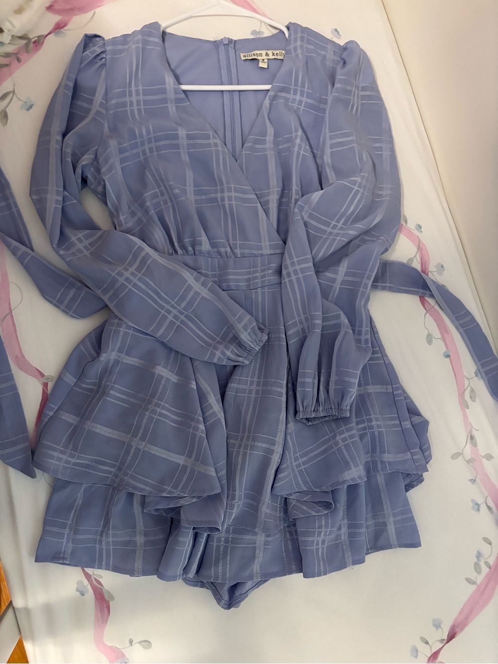 Allison & Kelly Light Blue Plaid Wrap Romper